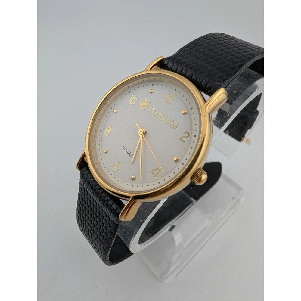 Prudential Watch Men 33mm Gold Case Black Leather Band- New Battery‎